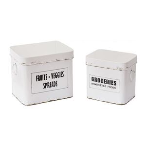 Set of 2 Weathered Finish Farmhouse Design Metal Kitchen Canisters